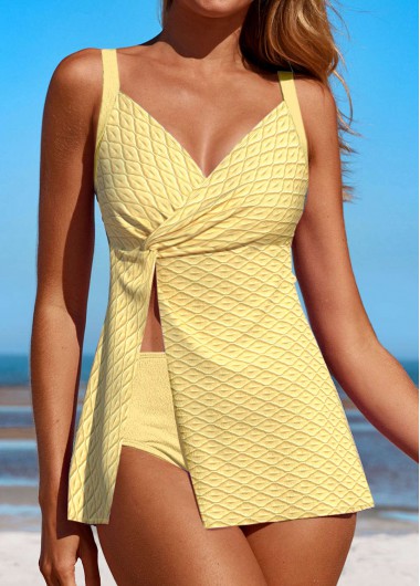 Jacquard Twist Light Yellow Swimdress and Panty