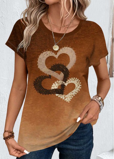 Dark Coffee Ombre Short Sleeve Round Neck T Shirt