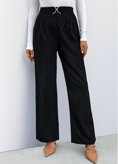 Straight Leg Zipper Fly Black High Waisted Pants