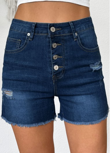 Denim Blue Button Fly High Waisted Denim Shorts
