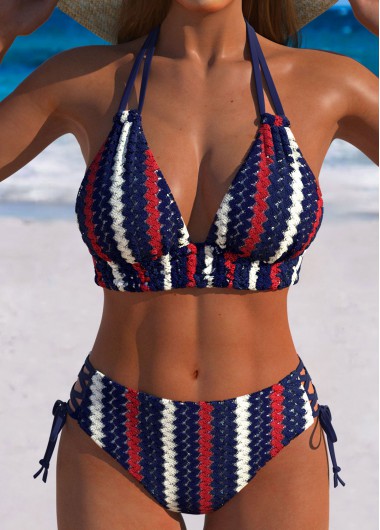 Mid Waisted Flag Print Multi Color Bikini Set