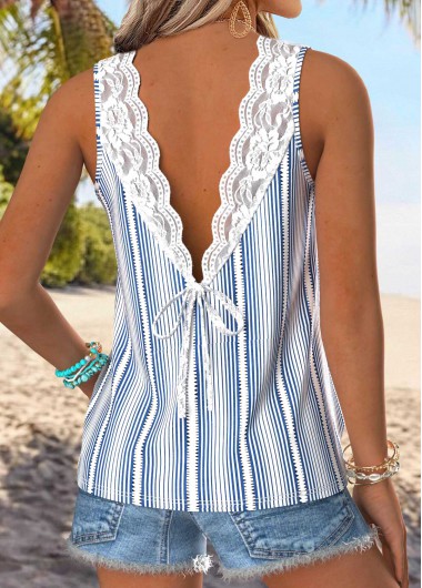 Light Blue Geometric Print Sleeveless Round Neck Tank Top