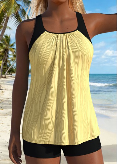 Cyan Layered Ruched Patchwork Tankini Top