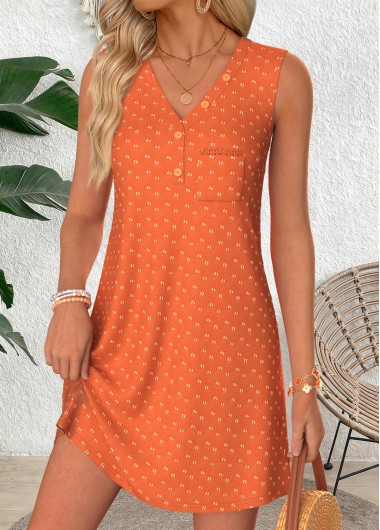 Orange Short Tummy Coverage Sleeveless V Neck Dress